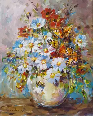 Motýle a včely na kytici